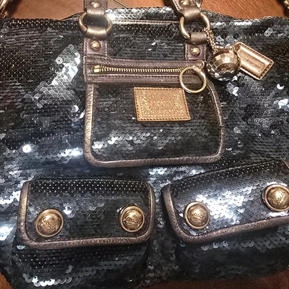 Coach Poppy Blue Sequin Handbag - Picture 5 of 11